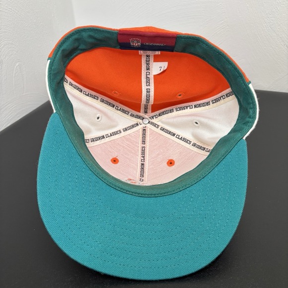 Miami Dolphins NFL Gridiron Reebok Fitted Hat Orange Green 7 1/2 Vintage Wool - Picture 6 of 7
